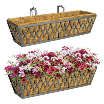 2 Pack 24 Inch Window Box Planters Railing Hanging Flower Baskets with Adjustable Brackets Coco Line