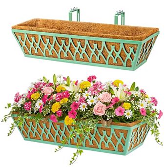 2 Pack 24 Inch Window Box Planters Railing Hanging Flower Baskets with Adjustable Brackets Coco Line