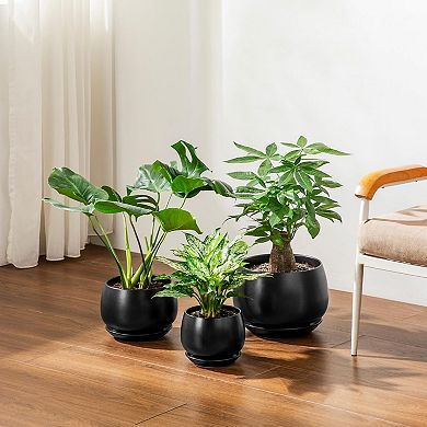 3-Pack Ceramic Plant Pots Indoor Planters with Saucers Drainage Hole for Plants
