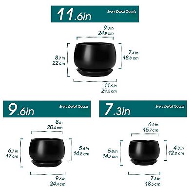 3-Pack Ceramic Plant Pots Indoor Planters with Saucers Drainage Hole for Plants