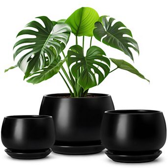 3-Pack Ceramic Plant Pots Indoor Planters with Saucers Drainage Hole for Plants