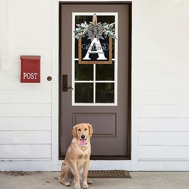 14" Personalized Letter Welcome Wreath Eucalyptus Bow All Season Front Door Decoration