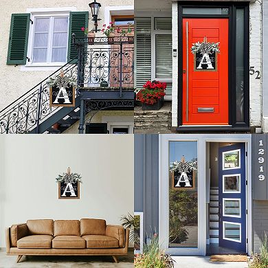 14" Personalized Letter Welcome Wreath Eucalyptus Bow All Season Front Door Decoration