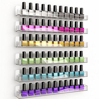 15" Iridescent Polish Rack Wall Mounted 6 Pack Clear Organizer Display Shelf