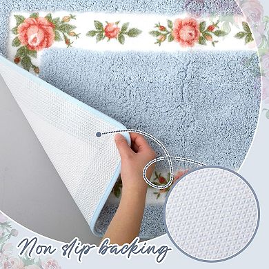 3 Pcs Floral Bath Rugs Set Non Slip Soft Polyester Flower Bathroom Mats Coquette Room Decor