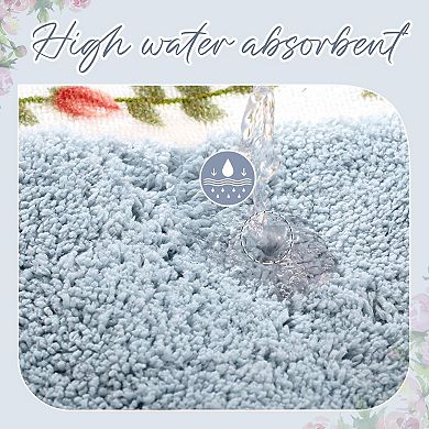 3 Pcs Floral Bath Rugs Set Non Slip Soft Polyester Flower Bathroom Mats Coquette Room Decor