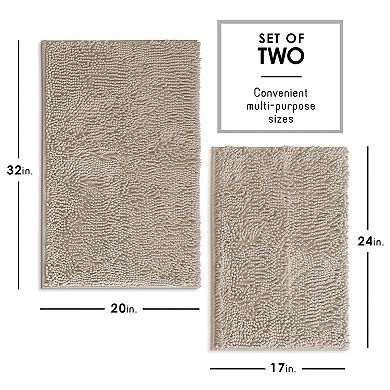 Bathroom Rugs Chenille Bath Mat Set 2 Piece Non-Slip Rubber Backing Quick Dry Machine Washable 17x24