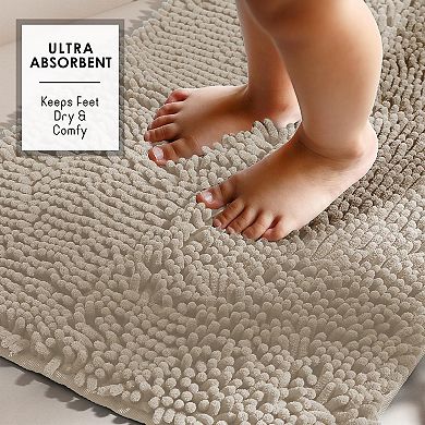 Bathroom Rugs Chenille Bath Mat Set 2 Piece Non-Slip Rubber Backing Quick Dry Machine Washable 17x24