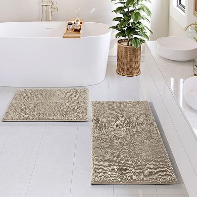 Bathroom Rugs Chenille Bath Mat Set 2 Piece Non-Slip Rubber Backing Quick Dry Machine Washable 17x24