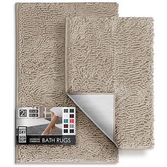 Bathroom Rugs Chenille Bath Mat Set 2 pc Non-Slip Rubber Backing Quick Dry Machine Washable 17x24