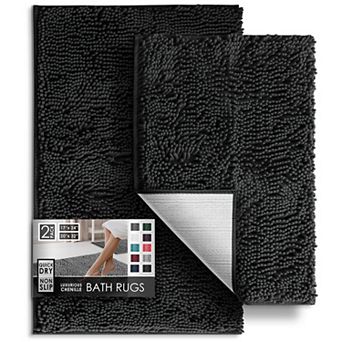 Bathroom Rugs Chenille Bath Mat Set 2 pc Non-Slip Rubber Backing Quick Dry Machine Washable 17x24