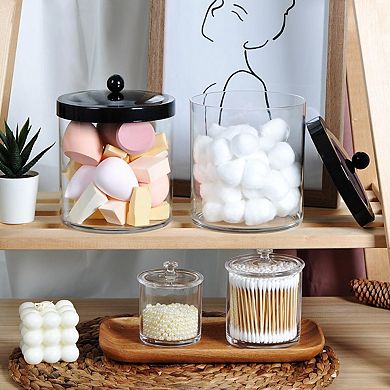 3-Pack Clear Plastic Storage Jars with Metal Lids 50oz 25oz 15oz Shatterproof Bathroom Laundry Room