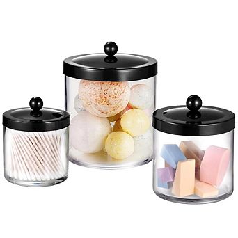 3-Pack Clear Plastic Storage Jars with Metal Lids 50oz 25oz 15oz Shatterproof Bathroom Laundry Room