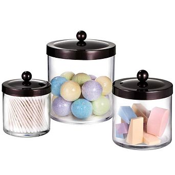 3-Pack Clear Plastic Storage Jars with Metal Lids 50oz 25oz 15oz Shatterproof Bathroom Laundry Room