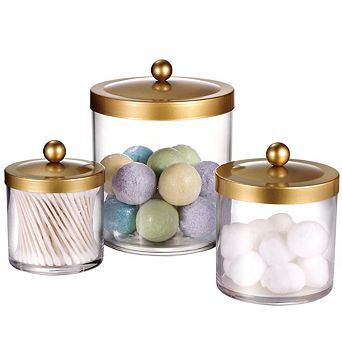 3-Pack Clear Plastic Storage Jars with Metal Lids 50oz 25oz 15oz Shatterproof Bathroom Laundry Room