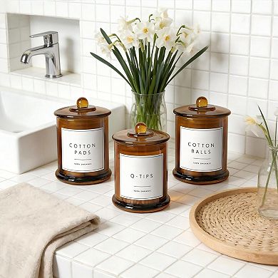 3 Pack Glass Qtip Holder Dispenser 16oz Bathroom Organizer Storage Canisters with Lids