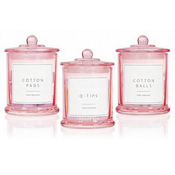 3 Pack Glass Qtip Holder Dispenser 16oz Bathroom Organizer Storage Canisters with Lids