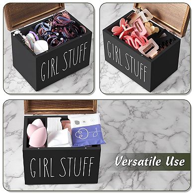 Bathroom Feminine Product Organizer Pad Tampon Storage Box with Hinged Lid Wood Holder