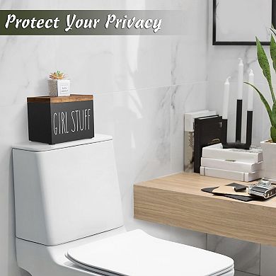 Bathroom Feminine Product Organizer Pad Tampon Storage Box with Hinged Lid Wood Holder