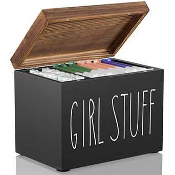Bathroom Feminine Product Organizer Pad Tampon Storage Box with Hinged Lid Wood Holder
