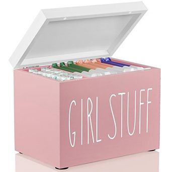 Bathroom Feminine Product Organizer Pad Tampon Storage Box with Hinged Lid Wood Holder