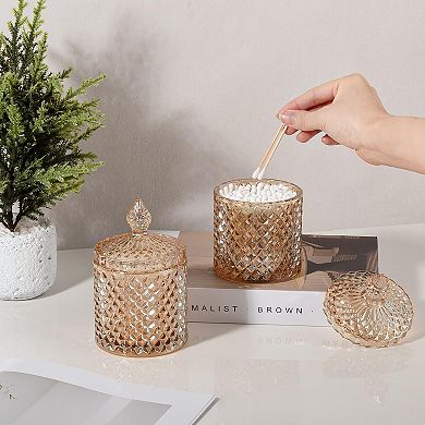 2 Pack Thick Glass Qtip Holder Jars with Lid Bathroom Storage Organizer for Cotton Swabs Balls Pads