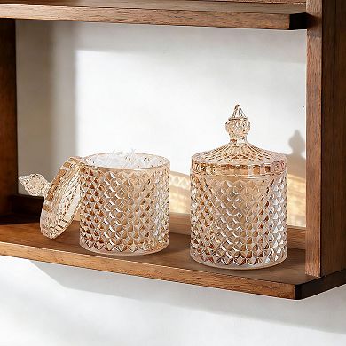 2 Pack Thick Glass Qtip Holder Jars with Lid Bathroom Storage Organizer for Cotton Swabs Balls Pads