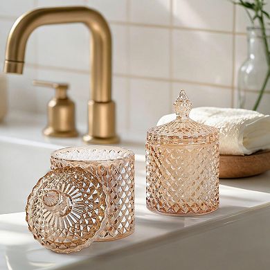 2 Pack Thick Glass Qtip Holder Jars with Lid Bathroom Storage Organizer for Cotton Swabs Balls Pads