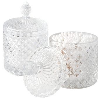 2 Pack Thick Glass Qtip Holder Jars with Lid Bathroom Storage Organizer for Cotton Swabs Balls Pads