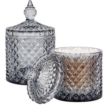 2 Pack Thick Glass Qtip Holder Jars with Lid Bathroom Storage Organizer for Cotton Swabs Balls Pads