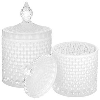2 Pack Thick Glass Qtip Holder Jars with Lid Bathroom Storage Organizer for Cotton Swabs Balls Pads