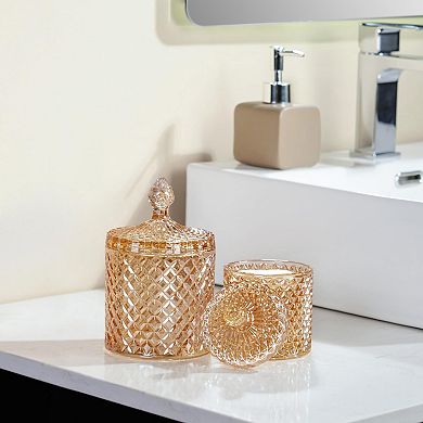 2 Pack Glass Jars With Lids Bathroom Storage Organizer For Cotton Swabs Balls Pads Floss Picks