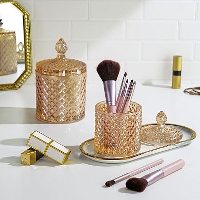 2 Pack Glass Jars With Lids Bathroom Storage Organizer For Cotton Swabs Balls Pads Floss Picks