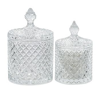 2 Pack Glass Jars With Lids Bathroom Storage Organizer For Cotton Swabs Balls Pads Floss Picks