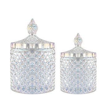 2 Pack Glass Jars With Lids Bathroom Storage Organizer For Cotton Swabs Balls Pads Floss Picks