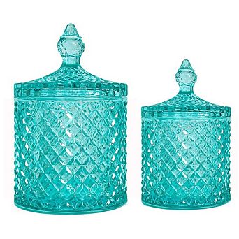 2 Pack Glass Jars With Lids Bathroom Storage Organizer For Cotton Swabs Balls Pads Floss Picks
