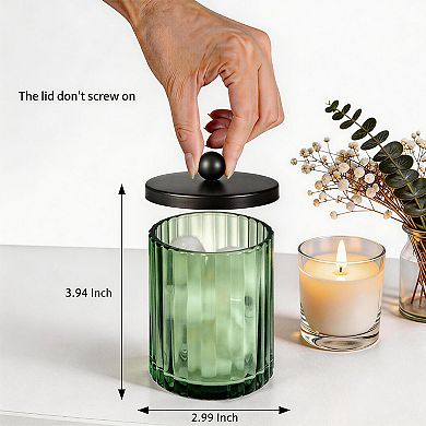 4 Pack Sage Green Glass Jar Qtip Holder Dispenser Cotton Swabs Balls Makeup Pads Floss Bathroom