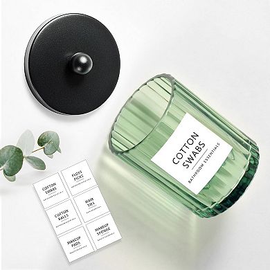 4 Pack Sage Green Glass Jar Qtip Holder Dispenser Cotton Swabs Balls Makeup Pads Floss Bathroom
