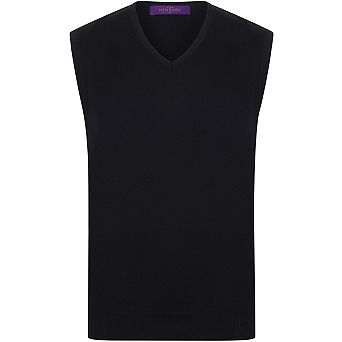 Henbury Mens Sleeveless 12 Gauge V-Neck Fine Knit Jumper