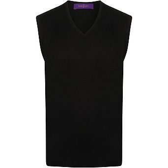 Henbury Mens Sleeveless 12 Gauge V-Neck Fine Knit Jumper