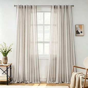 DriftAway Farmhouse Curtains for Living Room Striped Linen Curtains Light Filtering Semi Sheer
