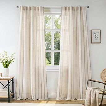 DriftAway Farmhouse Curtains for Living Room Striped Linen Curtains Light Filtering Semi Sheer