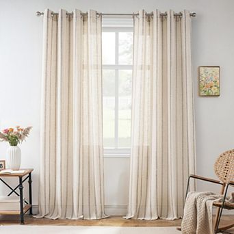 DriftAway Farmhouse Curtains for Living Room Striped Linen Curtains Light Filtering Semi Sheer