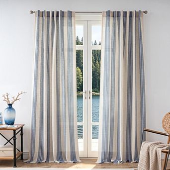 DriftAway Farmhouse Curtains for Living Room Striped Linen Curtains Light Filtering Semi Sheer