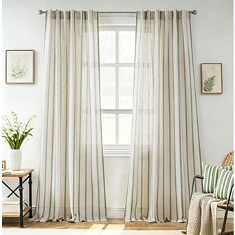 DriftAway Farmhouse Curtains for Living Room Striped Linen Curtains Light Filtering Semi Sheer