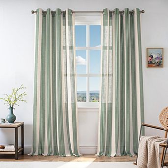 DriftAway Farmhouse Curtains for Living Room Striped Linen Curtains Light Filtering Semi Sheer