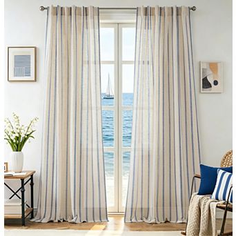DriftAway Farmhouse Curtains for Living Room Striped Linen Curtains Light Filtering Semi Sheer