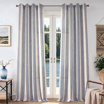 DriftAway Farmhouse Curtains for Living Room Striped Linen Curtains Light Filtering Semi Sheer
