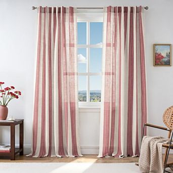 DriftAway Farmhouse Curtains for Living Room Striped Linen Curtains Light Filtering Semi Sheer
