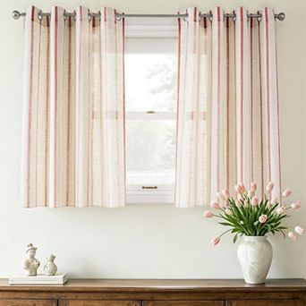 DriftAway Farmhouse Curtains for Living Room Striped Linen Curtains Light Filtering Semi Sheer